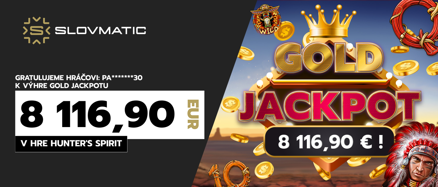 Hráč PA******30 vyhral Gold Jackpot v hodnote 8 116,90 eur v hre Hunter's Spirit.
