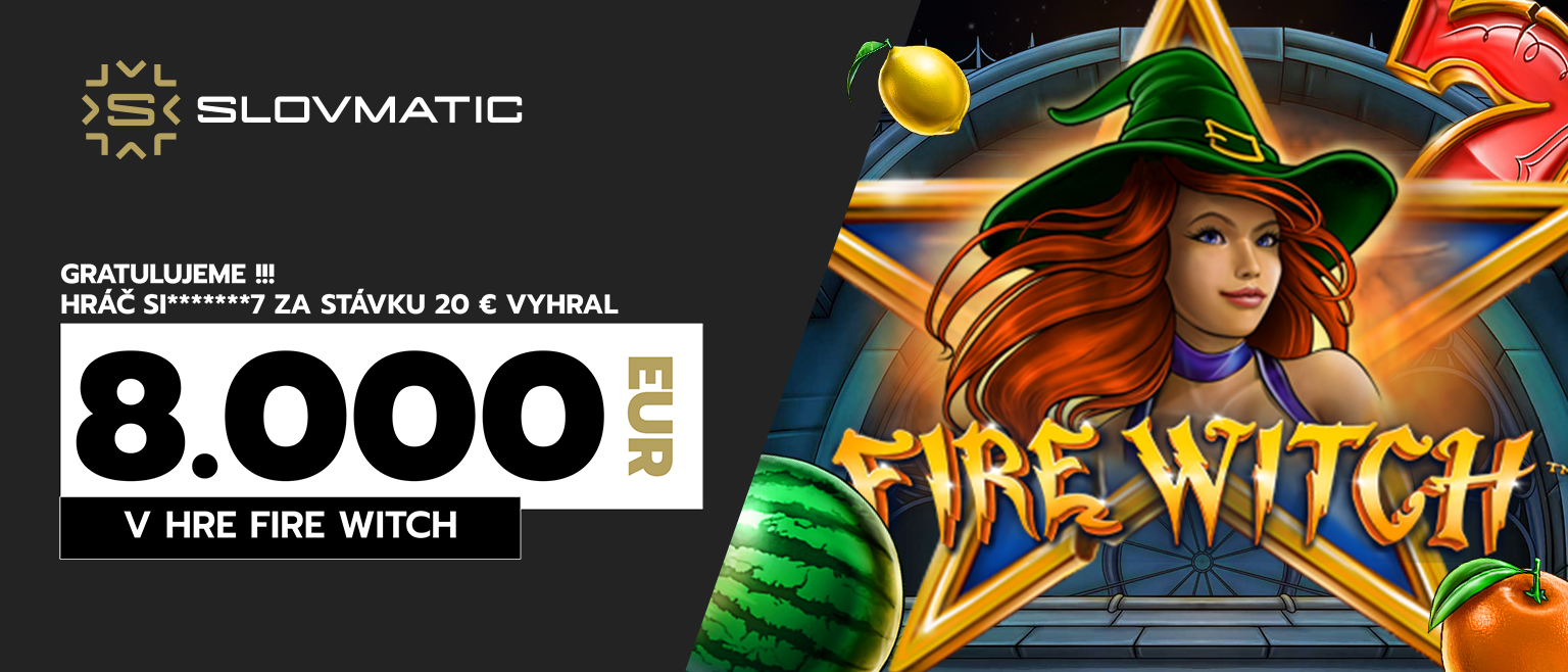 Hráč SI******7 za stávku 20 eur vyhral 8 000 eur v hre Fire Witch.