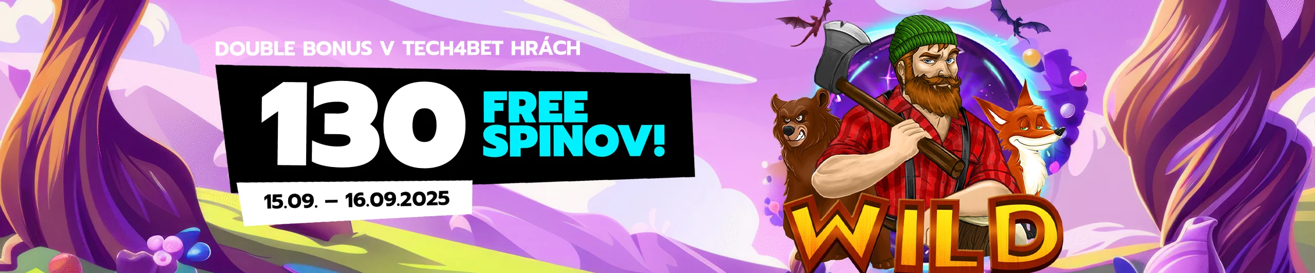 Double bonus v Tech4Bet hrách - 130 free spinov! (15.09. - 16.09.2025)