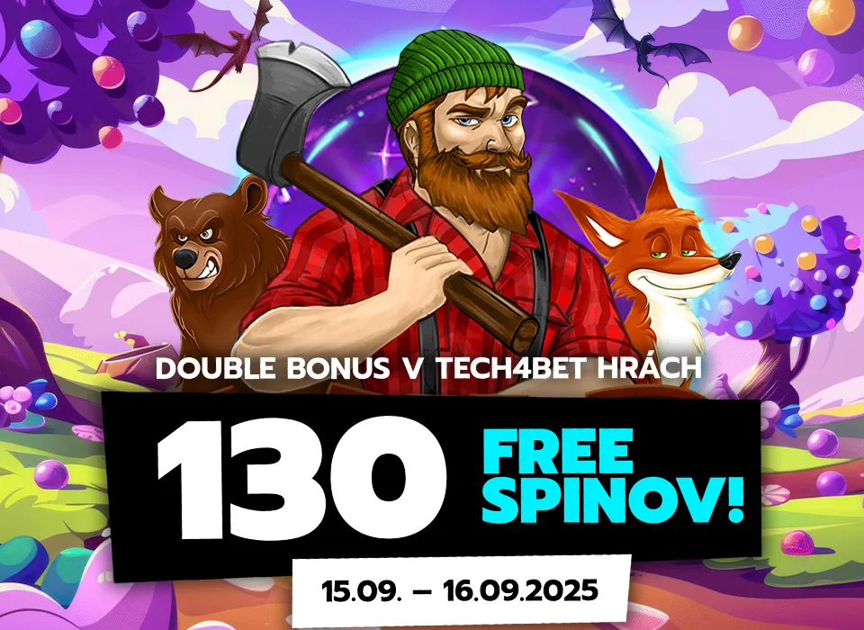 Double bonus v Tech4Bet hrách - 130 free spinov! (15.09. - 16.09.2025)