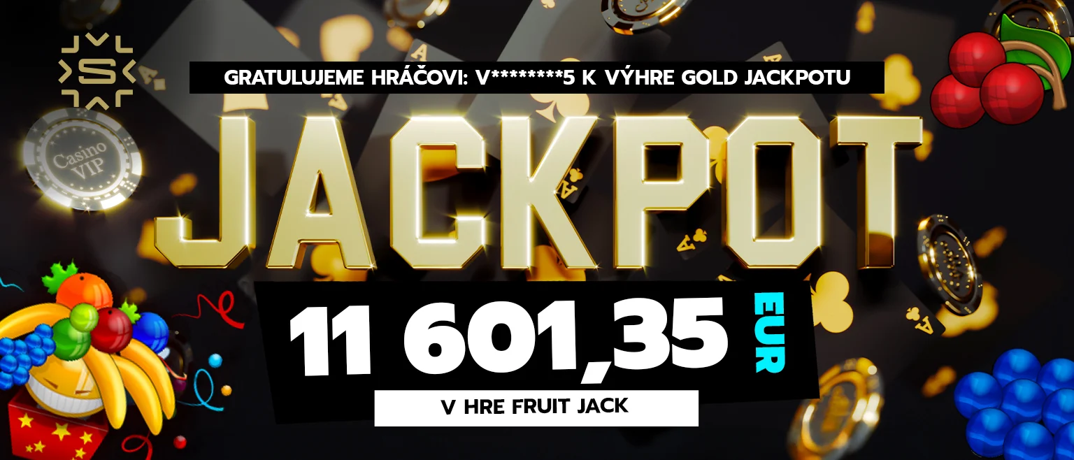 Hráč V*******5 vyhral Gold Jackpot v hodnote 11 601,35 eur v hre Fruit Jack.