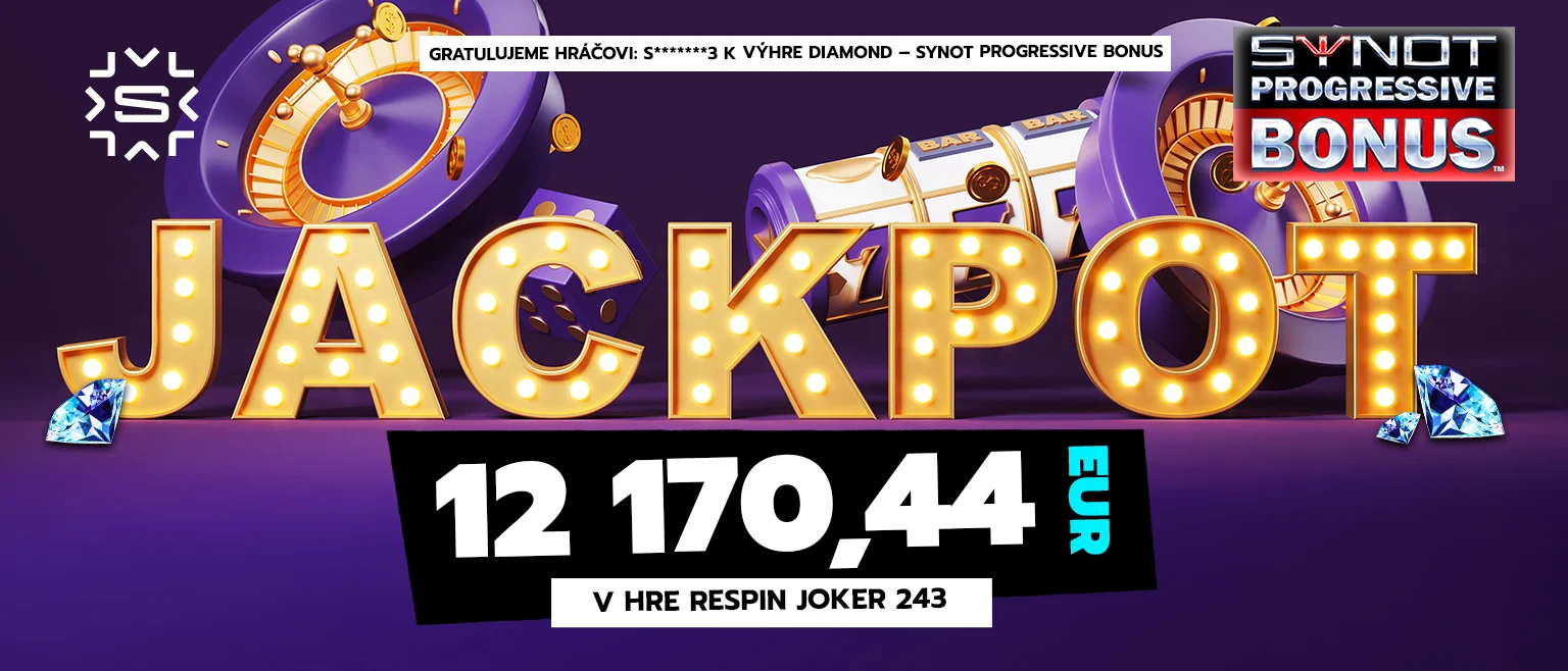 Hráč S*******3 vyhral Synot Progressive Bonus v hodnote 12 170,44 eur v hre Fruit Jack.